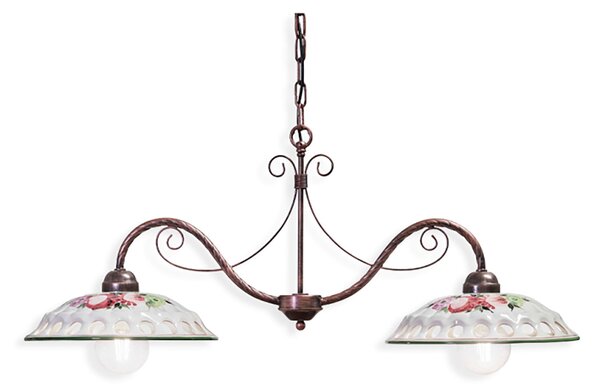 Lampadario Classico Napoli Metallo E Ceramica Bianco Sfumato Oro 2 Luci E27