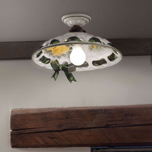 Plafoniera Classica Napoli Metallo E Ceramica Nero Sfumato Rame 1 Luce E27
