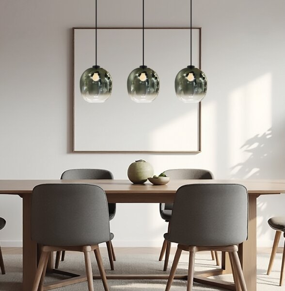 Lampadario sospeso su cavo MIRROR 3xE27/14W/230V nero fumé