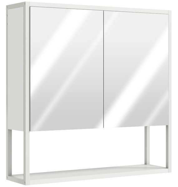 HOMCOM Mobile Bagno a Parete con Specchio, Armadietto con Mensola Regolabile e Ripiano Aperto, 60x16x60 cm, Bianco | Aosom Italy
