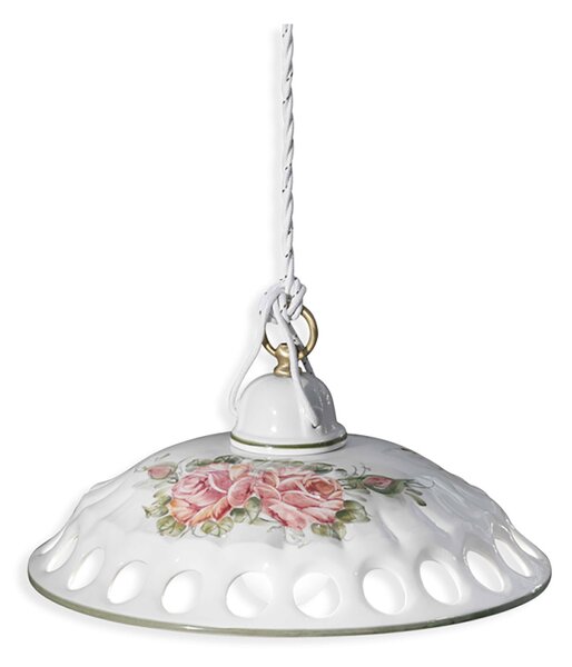 Lampadario Classico Napoli Ceramica E Ottone Satinato Decorato 1 Luce E27