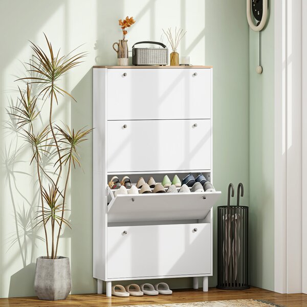 HOMCOM Scarpiera Slim con 4 Cassetti Ribaltabili e Ripiani Regolabili per 24-32 Scarpe, 80x23.5x157 cm, Bianco | Aosom Italy