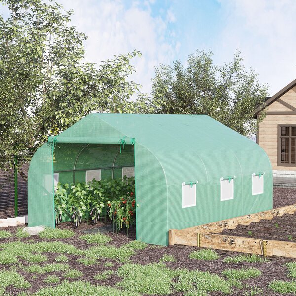Outsunny Serra da Giardino 3.5 x 3 x 2m Serra con Tetto a Spiovente in PE per Piante Verde|Aosom