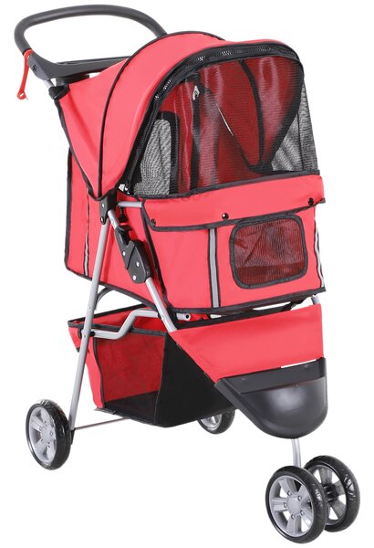 PawHut Passeggino per Cani Pieghevole con Ruote, Cestino Portaoggetti, Carrello per Animali Domestici 10kg, Rosso,75x45x97cm | Aosom Italy