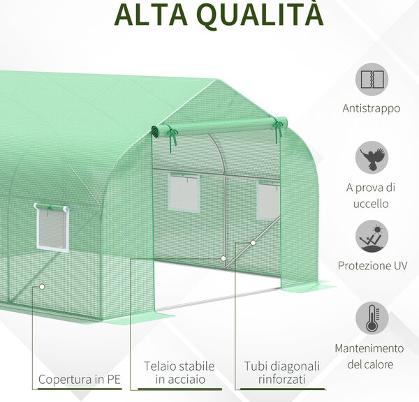 Outsunny Serra da Giardino 3.5 x 3 x 2m Serra con Tetto a Spiovente in PE per Piante Verde|Aosom