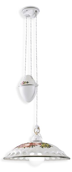 Lampadario Saliscendi Classico Napoli Ceramica E Ottone Satinato 1 Luce E27