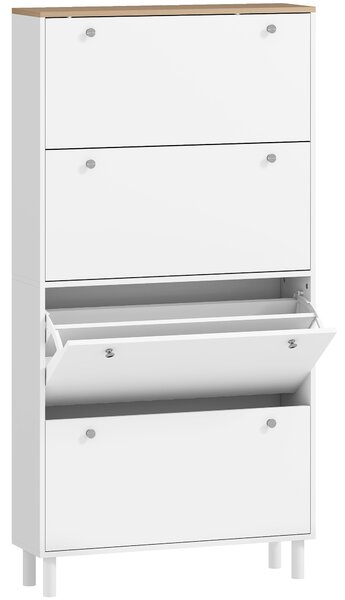 HOMCOM Scarpiera Slim con 4 Cassetti Ribaltabili e Ripiani Regolabili per 24-32 Scarpe, 80x23.5x157 cm, Bianco | Aosom Italy