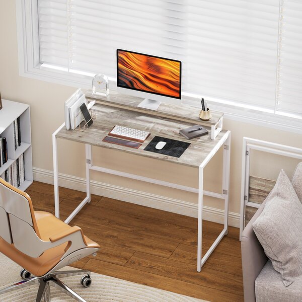HOMCOM Scrivania Pieghevole Salvaspazio con Stand per Monitor Rimovibile, 100x48x87.5 cm, Legno | Aosom Italy