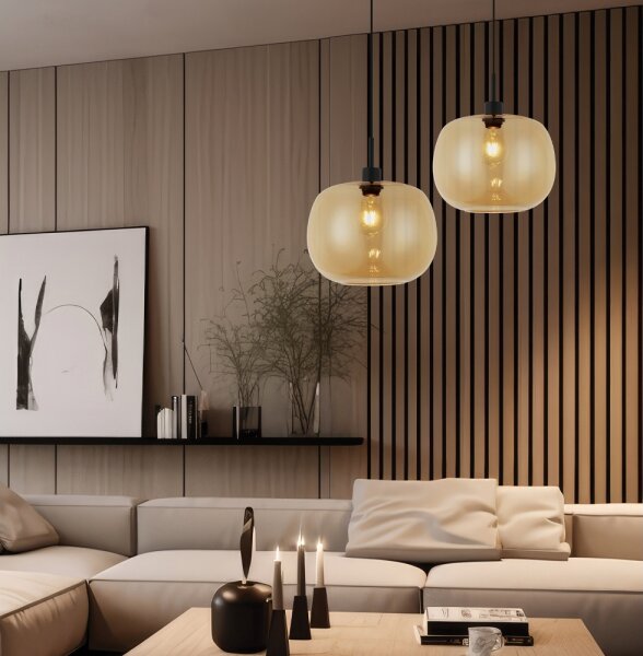 Lampadario sospeso con cavo ALAN 1xE27/40W/230V, finitura beige fumé/nero