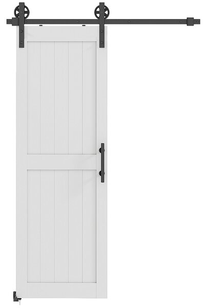 HOMCOM Porta Scorrevole in Stile Country con Binario e Maniglia in Legno e Acciaio, 71.5x213.4 cm, Bianco e Nero | Aosom Italy