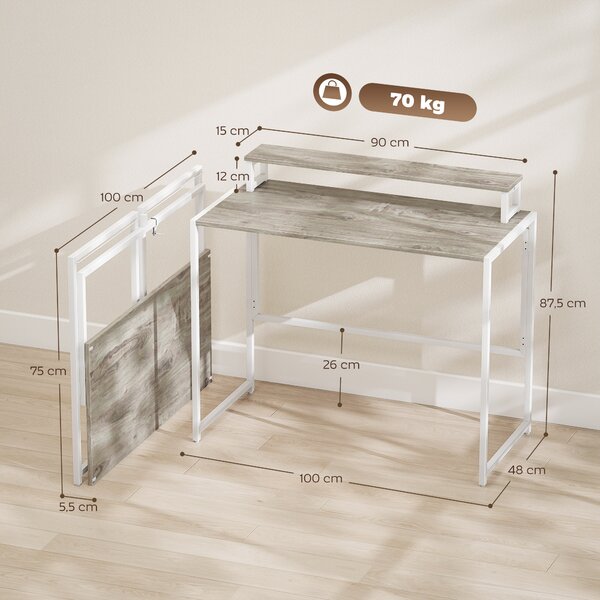HOMCOM Scrivania Pieghevole Salvaspazio con Stand per Monitor Rimovibile, 100x48x87.5 cm, Legno | Aosom Italy