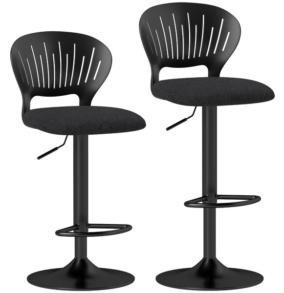 HOMCOM Set 2 Sgabelli da Bar Traspiranti in Tessuto Effetto Lino e Metallo con Poggiapiedi, 40.5x43x84-105 cm, Nero | Aosom Italy