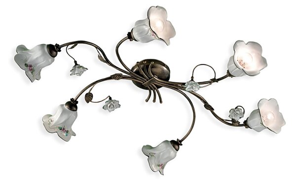 Plafoniera Classica Pisa Metallo E Ceramica Nero Sfumato Oro 6 Luci E14