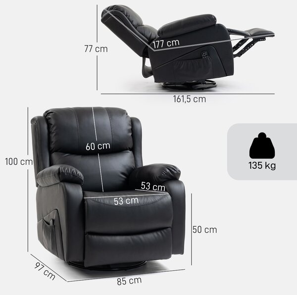 HOMCOM Poltrona Relax Reclinabile con 8 Punti Massaggianti, Riscaldanti e Poggiapiedi, 87x97X100 cm, Nero | Aosom Italy