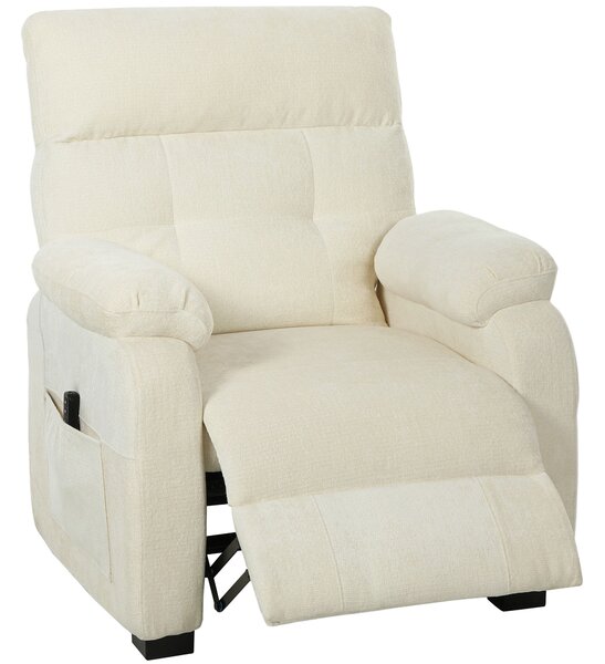 HOMCOM Poltrona Reclinabile 150° Effetto Velluto con Poggiapiedi, Telecomando e Tasca Laterale, 96x90x105 cm, Bianca | Aosom Italy
