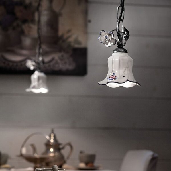 Lampadario Classico Pisa Metallo E Ceramica Nero Sfumato Argento 1 Luce E14