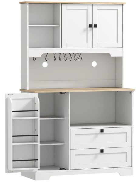 HOMCOM Credenza da Cucina con 3 Armadietti e 2 Cassetti, Mobile con Ripiani Regolabili e Portaspezie, 100x40x62 cm, Bianco | Aosom Italy