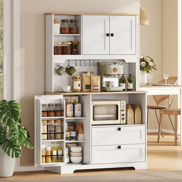 HOMCOM Credenza da Cucina con 3 Armadietti e 2 Cassetti, Mobile con Ripiani Regolabili e Portaspezie, 100x40x62 cm, Bianco | Aosom Italy