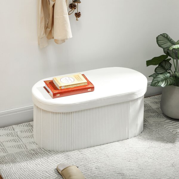 HOMCOM Pouf Contenitore Pieghevole con Vano da 72L e Rivestimento in Velluto, 76x38x35 cm, Crema | Aosom Italy