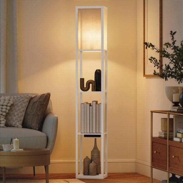 HOMCOM Lampada da Terra con Ripiani, Luce Regolabile, Interruttore a Pedale e Porte USB, Bianco | Aosom Italy