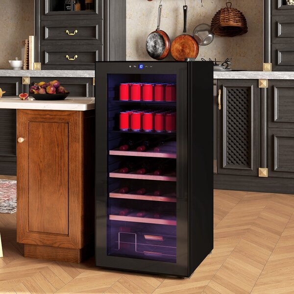 HOMCOM Cantinetta Frigo per Vino da 92L con Ripiani Regolabili per 20 Bottiglie e 50 Lattine, 43x45x94 cm, Nero | Aosom Italy