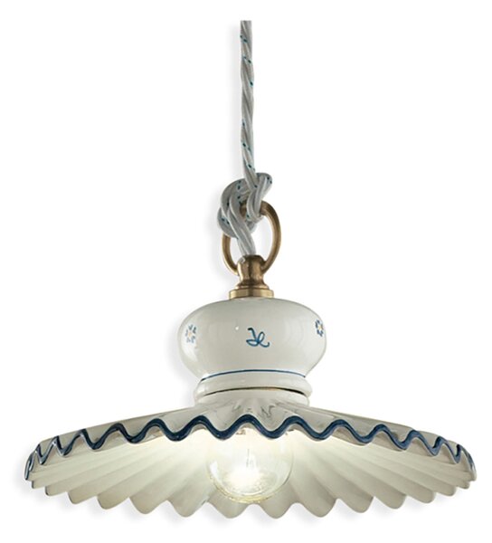 Lampadario Classico Roma Ceramica E Ottone Satinato Decorato 23Cm 1 Luce E27