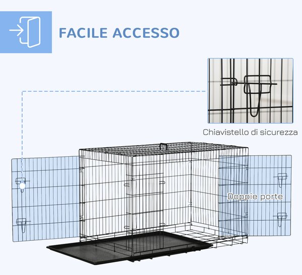PawHut Gabbia per Animali Domestici Trasportino per Cani e Gatti Pieghevole in Acciaio Doppia Apertura 117 × 74.5 × 81cm Nero|Aosom