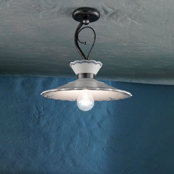 Plafoniera Classica Ravenna Metallo E Ceramica Nero Sfumato Arg. 31Cm 1 Luce E27