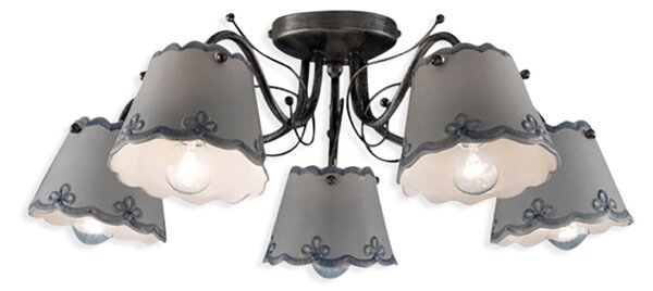 Plafoniera Classica Ravenna Metallo E Ceramica Nero Sfumato Argento 5 Luci E14