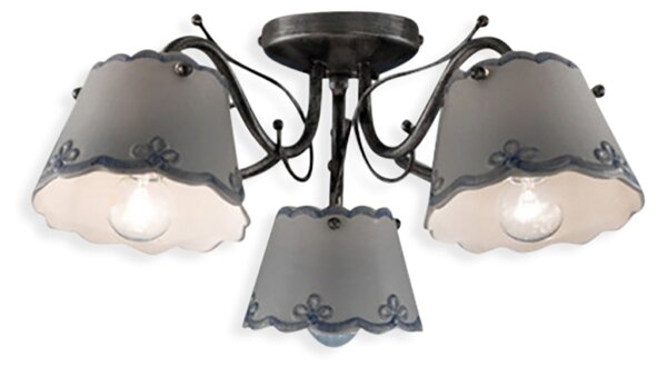 Plafoniera Classica Ravenna Metallo E Ceramica Nero Sfumato Argento 3 Luci E14