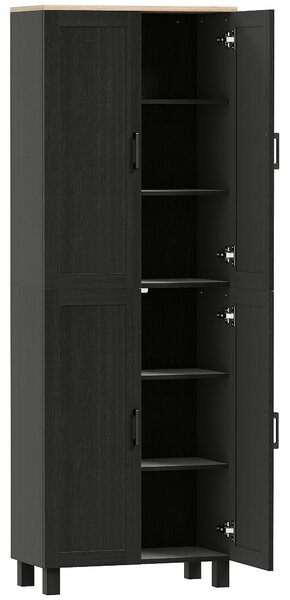 HOMCOM Mobile Dispensa da Cucina in Legno con 5 Ripiani Regolabili e 4 Ante, 60x30x170.5 cm, Nero | Aosom Italy