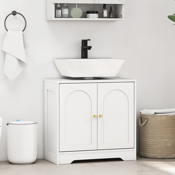 HOMCOM Mobile Sotto Lavabo Bagno a 2 Ante con Ripiano Regolabile su 3 Livelli, in Legno, 60x30x65 cm, Bianco | Aosom Italy