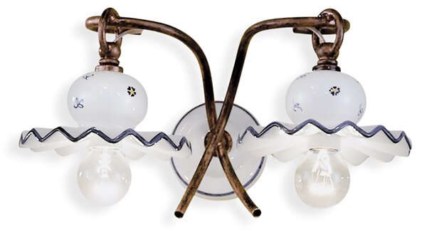 Applique Classica Roma Metallo E Ceramica Nero Sfumato Rame 2 Luci E14