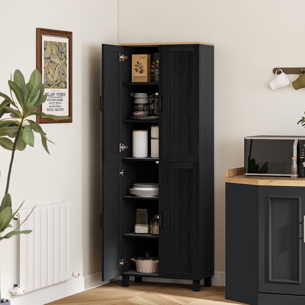 HOMCOM Mobile Dispensa da Cucina in Legno con 5 Ripiani Regolabili e 4 Ante, 60x30x170.5 cm, Nero | Aosom Italy