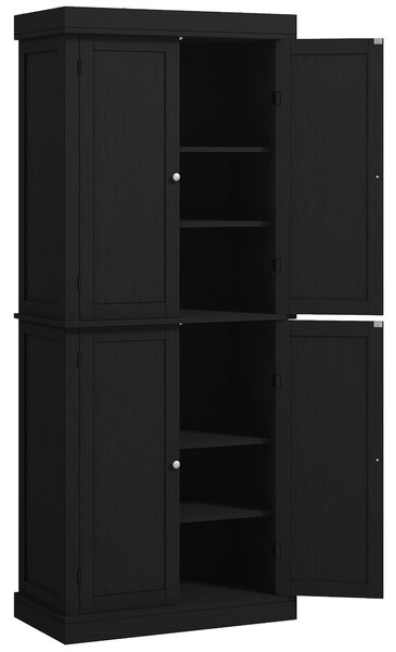 HOMCOM Mobile Cucina Alto con 6 Ripiani Regolabili e 4 Ante in Legno, 76x40.5x184 cm, Nero | Aosom Italy