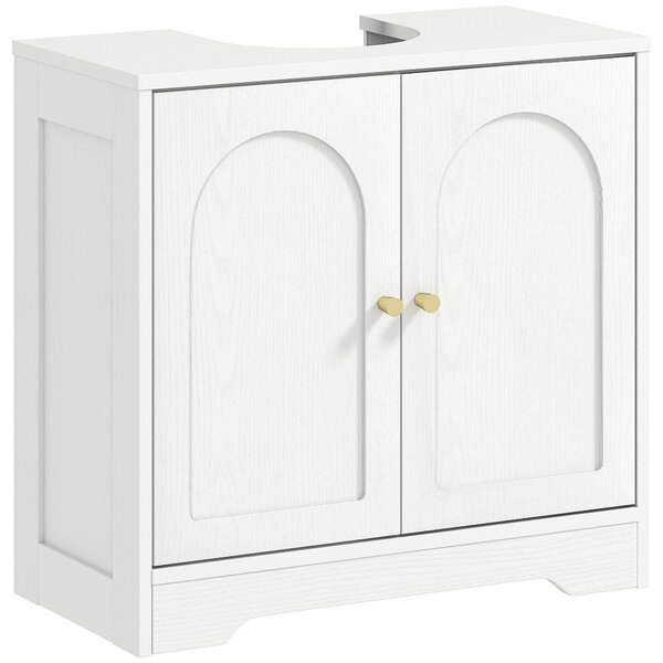 HOMCOM Mobile Sotto Lavabo Bagno a 2 Ante con Ripiano Regolabile su 3 Livelli, in Legno, 60x30x65 cm, Bianco | Aosom Italy