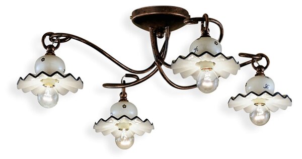 Plafoniera Classica Roma Metallo E Ceramica Nero Sfumato Rame 4 Luci E14