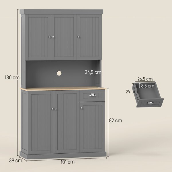 HOMCOM Mobile Cucina Credenza Country con Mensole Regolabili 101x39x180cm Bianco | Aosom Italy