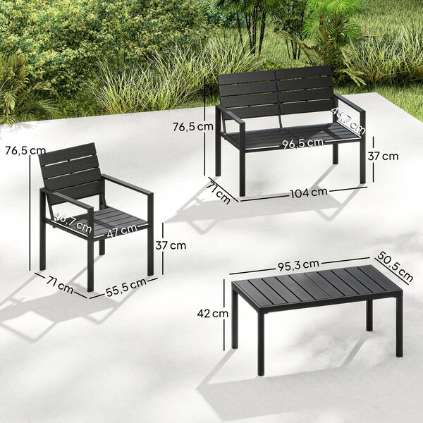 Outsunny Set Salotto da Giardino Mobili da Giardino Resistente 4 Pezzi, Nero | Aosom Italy