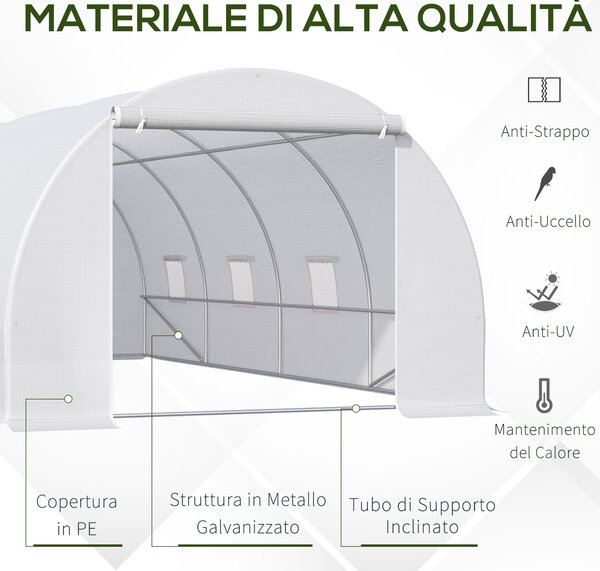 Outsunny Serra da Giardino a Tunnel Per Piante in PE con Tubi di Ferro 600 X 300 X 200cm Bianco|Aosom