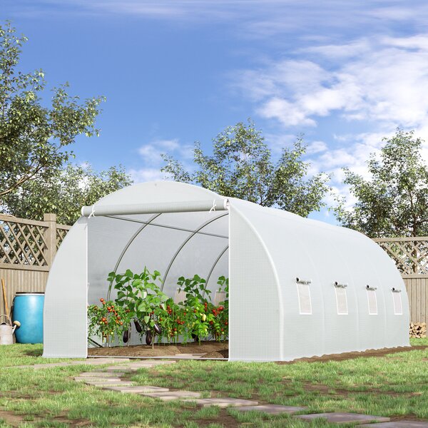 Outsunny Serra da Giardino a Tunnel Per Piante in PE con Tubi di Ferro 600 X 300 X 200cm Bianco|Aosom
