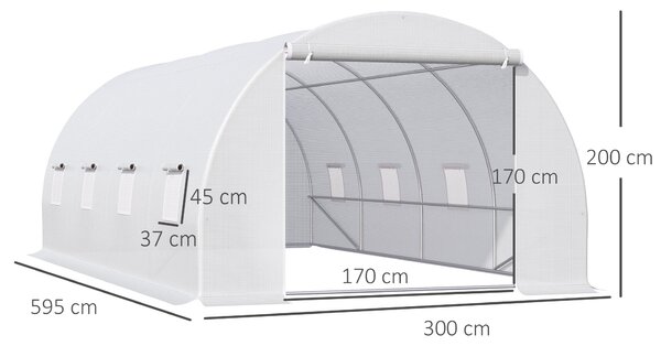 Outsunny Serra da Giardino a Tunnel Per Piante in PE con Tubi di Ferro 600 X 300 X 200cm Bianco|Aosom