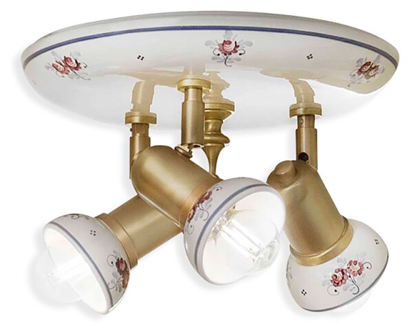 Plafoniera Orientabile Classica Savona Ceramica E Ottone Satinato 3 Luci E14