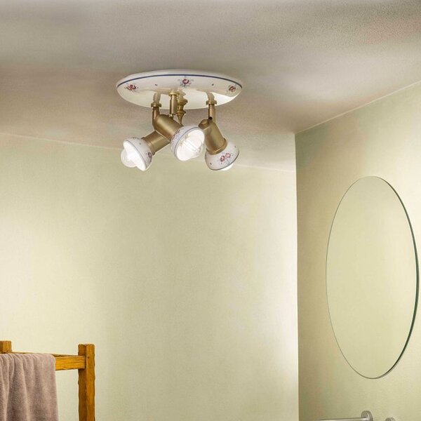 Plafoniera Orientabile Classica Savona Ceramica E Ottone Satinato 3 Luci E14