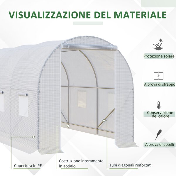 Outsunny Serra da Giardino a Tunnel 3.5x2x2m in PE Anti-UV con Porta e 6 Finestre Avvolgibili, Struttura in Metallo,Serra per Orto Bianco| Aosom Italy