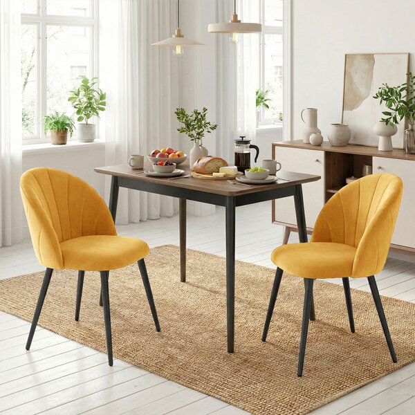 HOMCOM Set 2 Sedie da Pranzo Imbottite con Schienale a Conchiglia in Velluto, 52x55x79 cm, Giallo | Aosom Italy