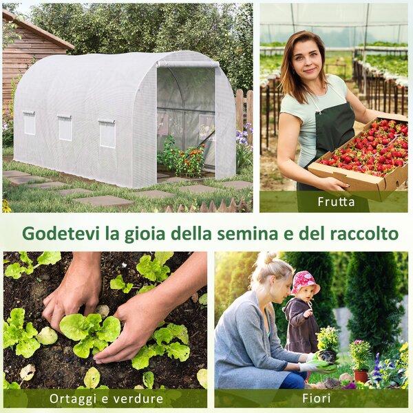 Outsunny Serra da Giardino a Tunnel 3.5x2x2m in PE Anti-UV con Porta e 6 Finestre Avvolgibili, Struttura in Metallo,Serra per Orto Bianco| Aosom Italy