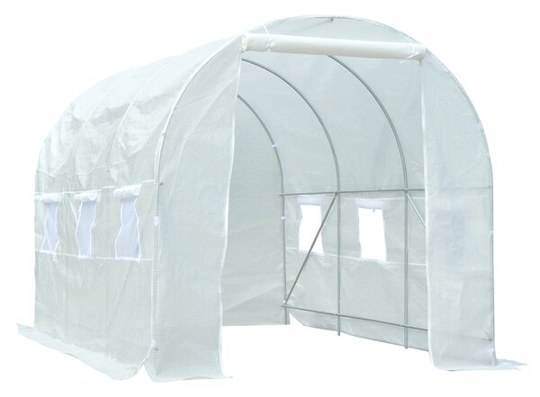 Outsunny Serra da Giardino a Tunnel 3.5x2x2m in PE Anti-UV con Porta e 6 Finestre Avvolgibili, Struttura in Metallo,Serra per Orto Bianco| Aosom Italy
