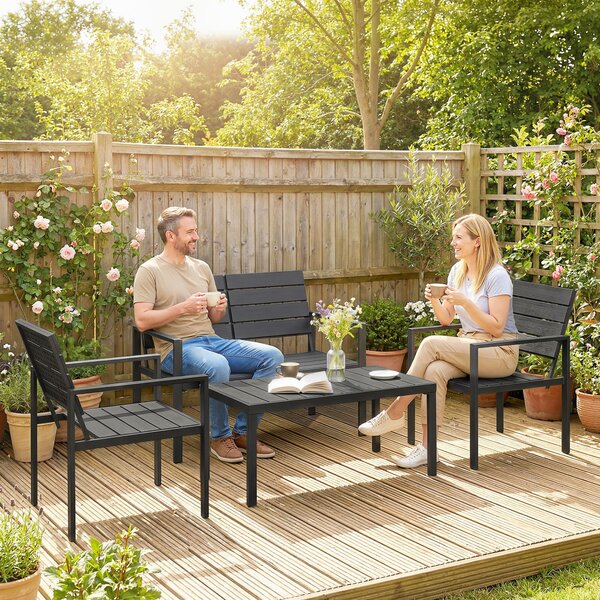 Outsunny Set Salotto da Giardino Mobili da Giardino Resistente 4 Pezzi, Nero | Aosom Italy