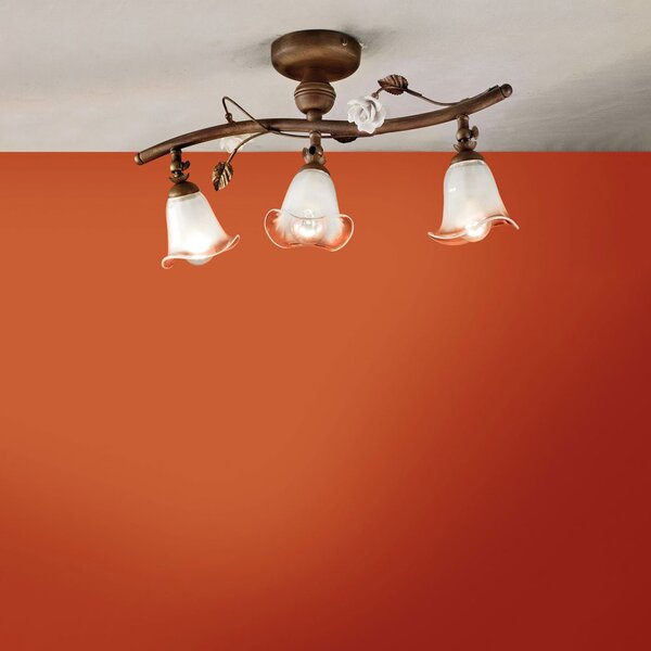 Plafoniera Classica Siena Metallo E Ceramica Ruggine Decorato Lucido 3 Luci E14
